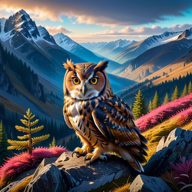 Image of a resting of a owl in the mountains