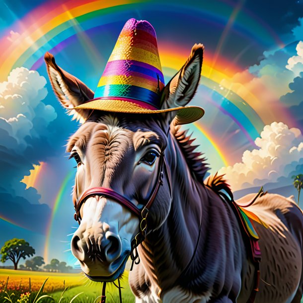 Dibujo de un burro en un sombrero en el arco iris