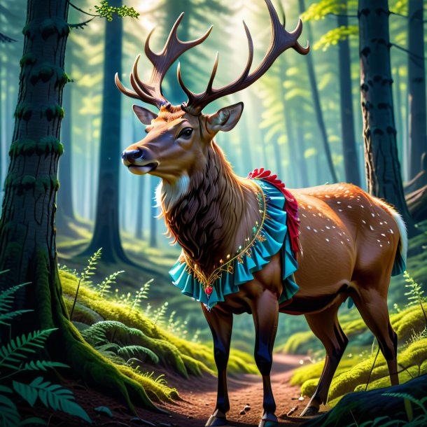 Image of a elk in a dress in the forest