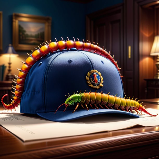 Drawing of a centipede in a cap in the house