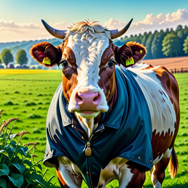 Drawing of a cow in a coat on the field