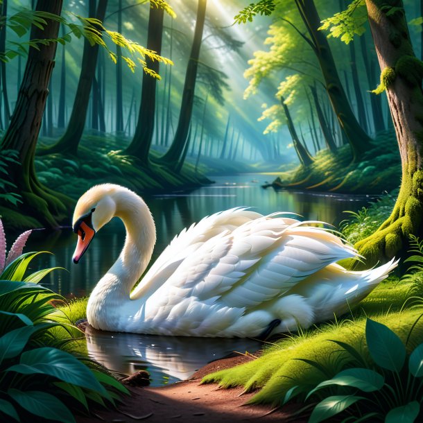 Photo d'un sommeil d'un cygne dans la forêt