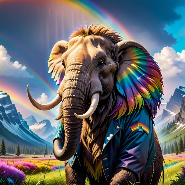 Photo of a mammoth in a jacket on the rainbow