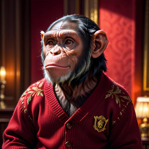 Imagen de un chimpancé en un suéter rojo