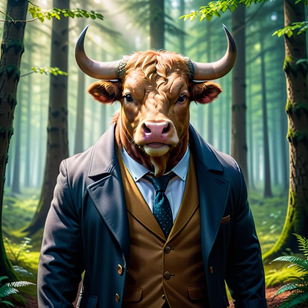 Photo of a bull in a coat in the forest