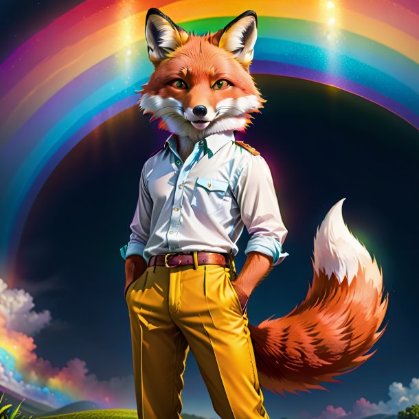 Dessin d'un renard dans un pantalon sur l'arc-en-ciel