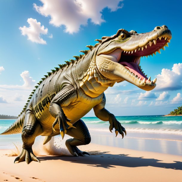 Photo of a jumping of a crocodile on the beach