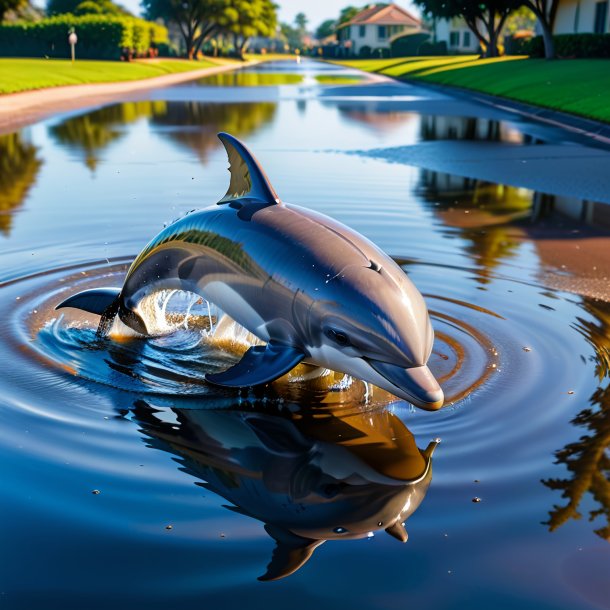 Pic of a playing of a dolphin in the puddle