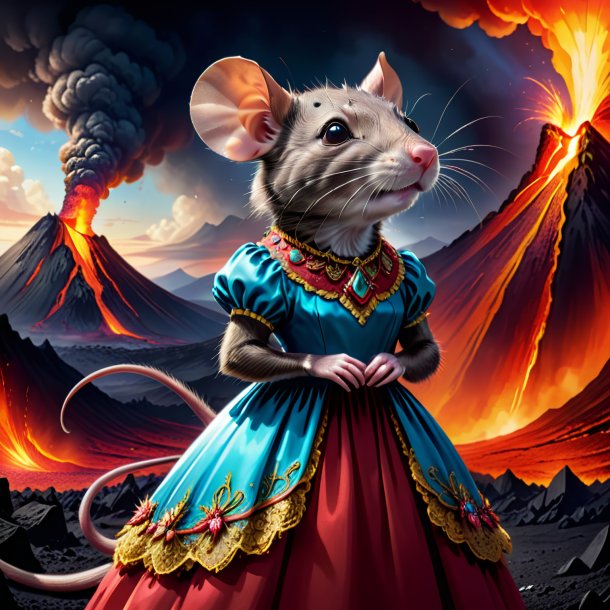 Drawing of a rat in a dress in the volcano