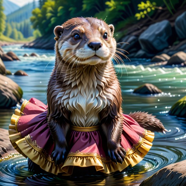 Dessin d'une loutre dans une jupe dans la rivière