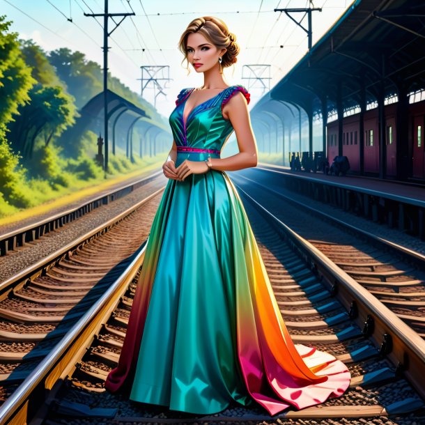 Dibujo de la mol en el vestido sobre las vías del ferrocarril