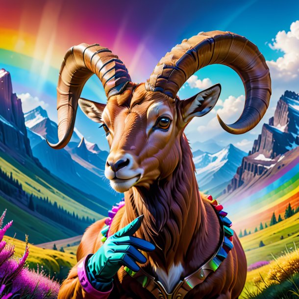 Illustration of a ibex in a gloves on the rainbow