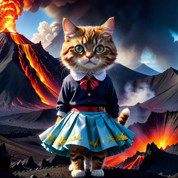 Photo of a cat in a skirt in the volcano