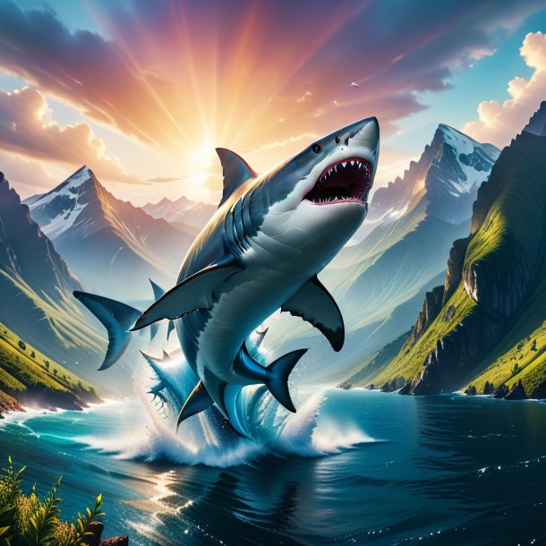 Image of a jumping of a shark in the mountains