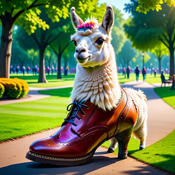 Photo d'un lama dans une chaussure dans le parc