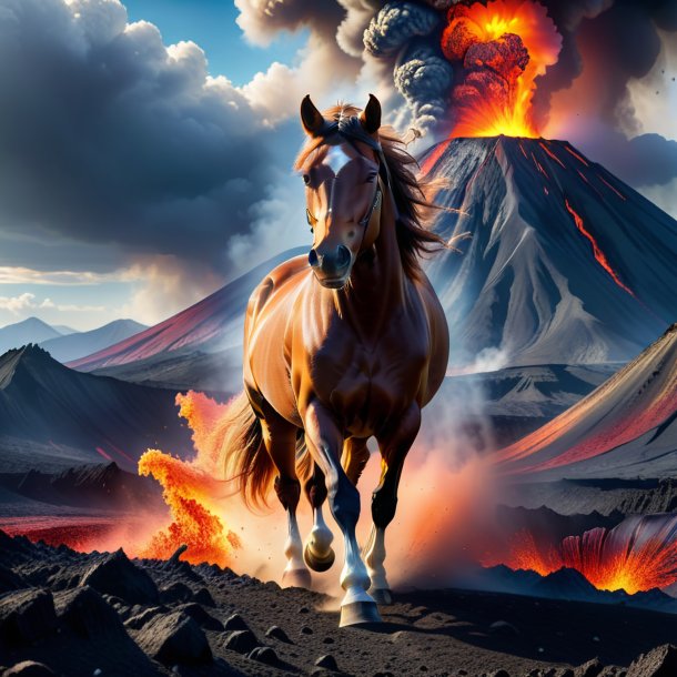 Imagem de um cavalo furioso no vulcão