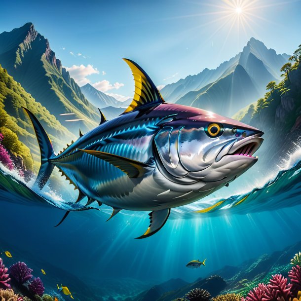 Picture of a swimming of a tuna in the mountains