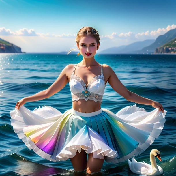 Pic of a swan in a skirt in the sea