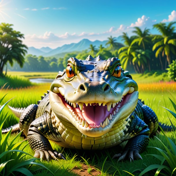 Pic d'un sourire de crocodile dans la prairie