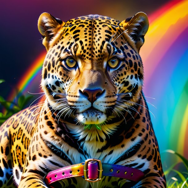 Picture of a jaguar in a belt on the rainbow