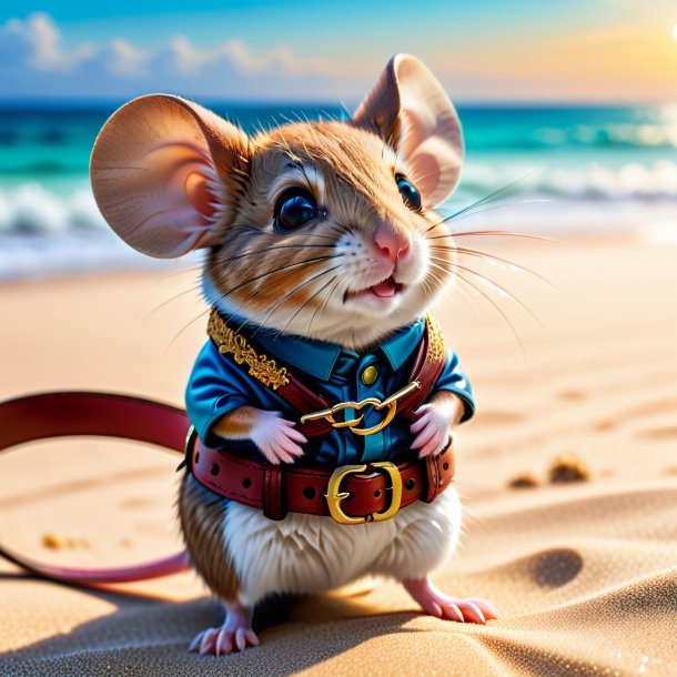 Pic of a mouse in a belt on the beach