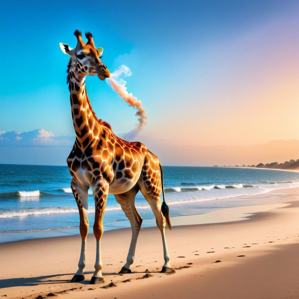 Foto de un fumar de una jirafa en la playa