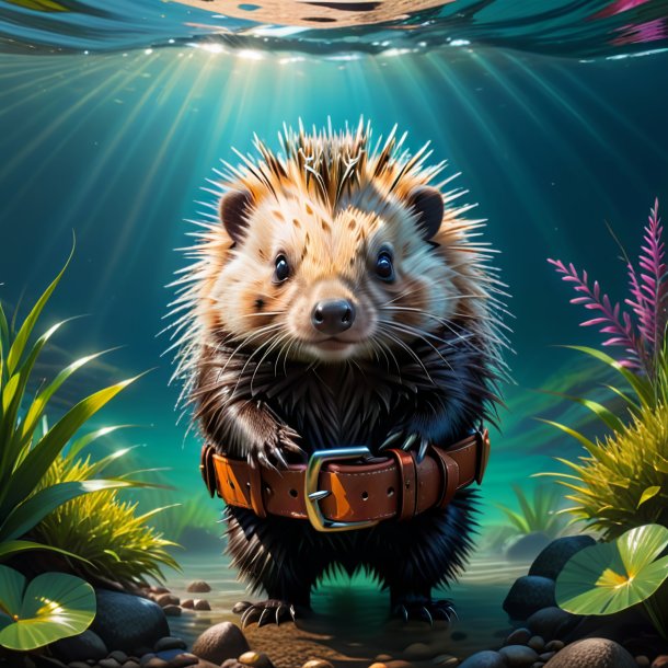 Drawing of a porcupine in a belt in the water