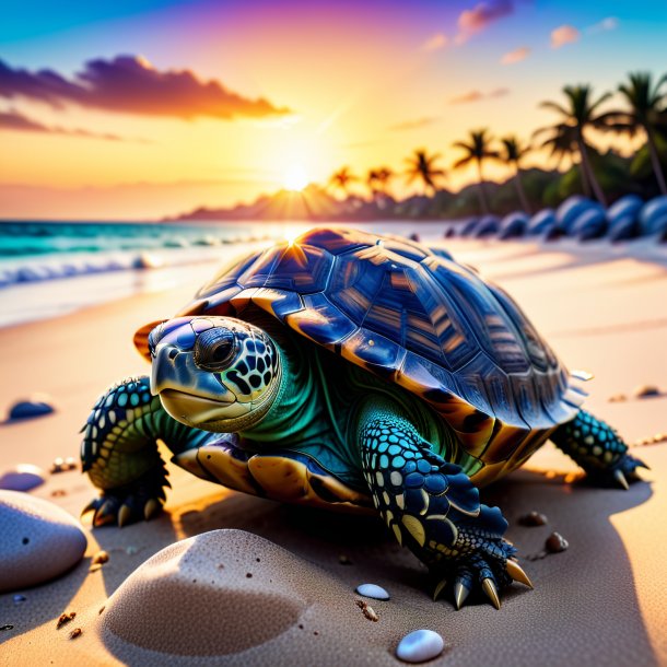 Photo d'une tortue dans un gants sur la plage