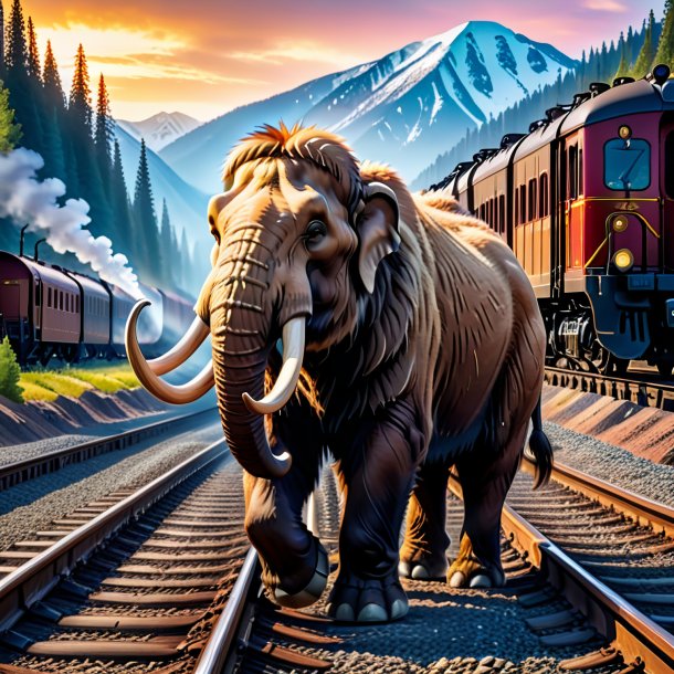 Foto de una bebida de un mamut en las vías del tren