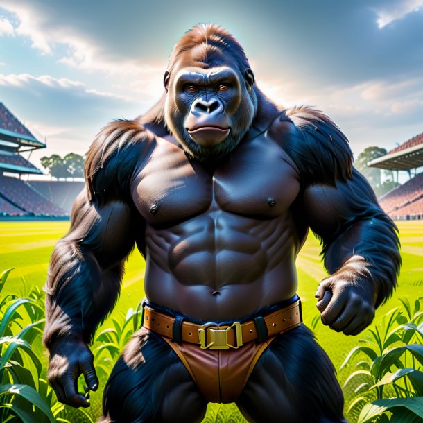 Picture of a gorilla in a belt on the field