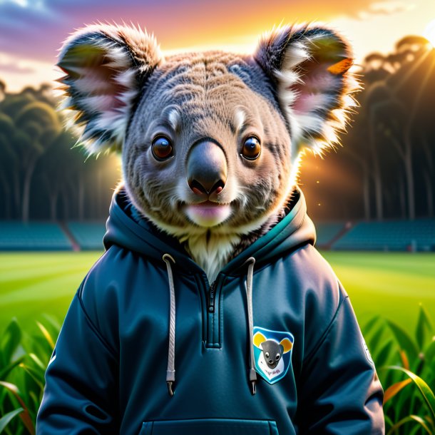 Imagem de um coala em um hoodie no campo