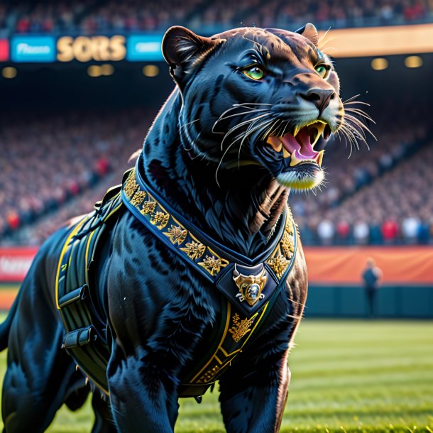 Image of a panther in a vest on the field