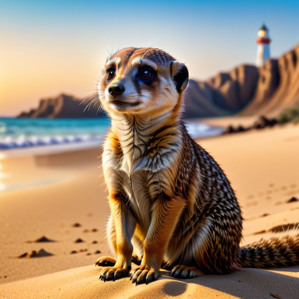 Picture of a waiting of a meerkat on the beach