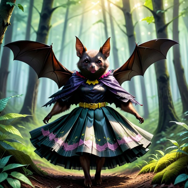 Drawing of a bat in a skirt in the forest