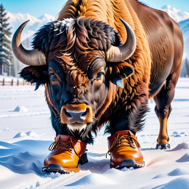 Picture of a buffalo in a shoes in the snow