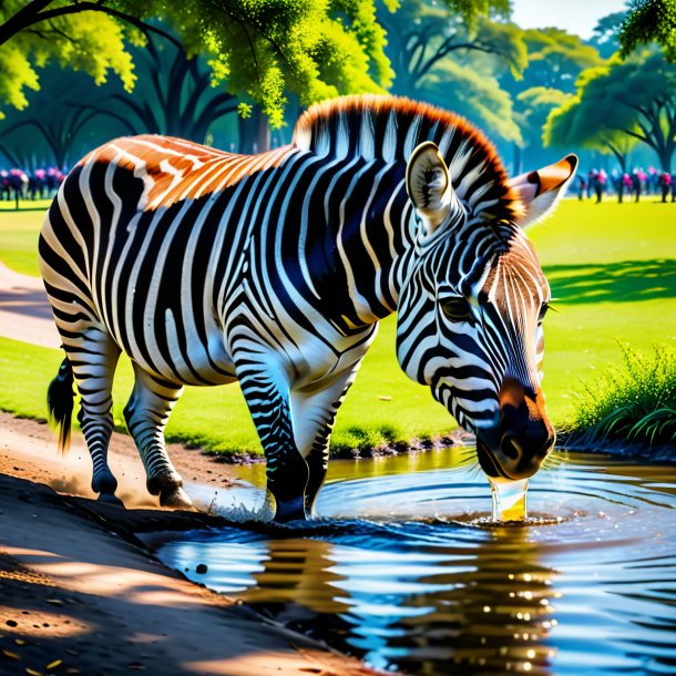 Pic of a drinking of a zebra in the park