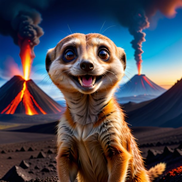 Photo of a smiling of a meerkat in the volcano