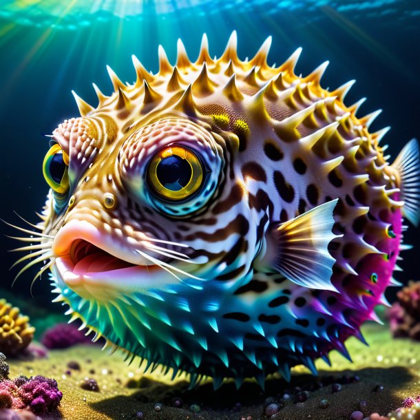 Image of a drinking of a pufferfish on the rainbow