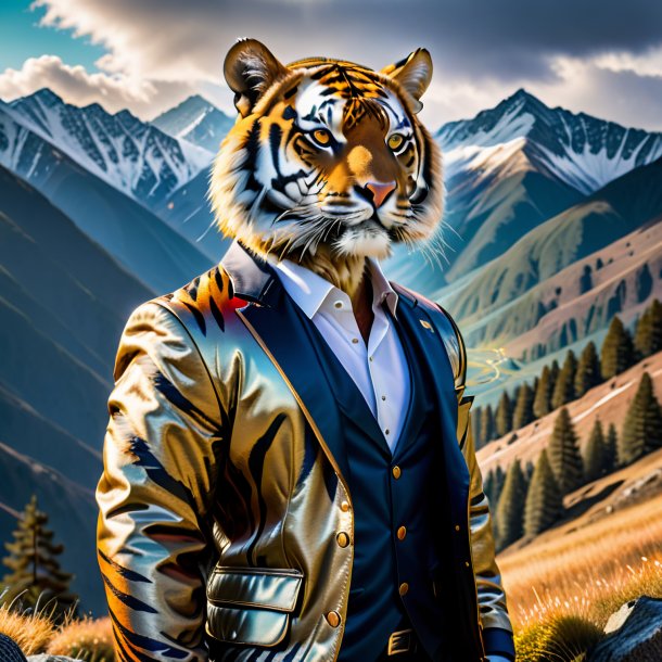 Photo of a tiger in a jacket in the mountains