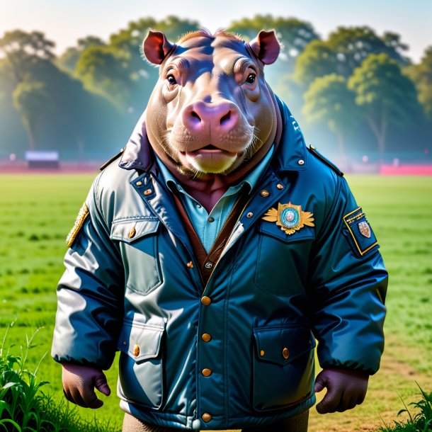 Pic of a hippopotamus in a jacket on the field