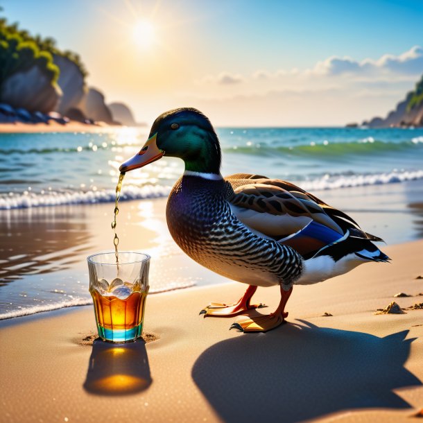 Foto de um beber de um pato na praia