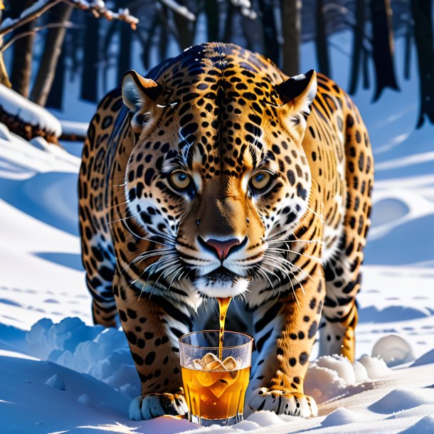 Pic of a drinking of a jaguar in the snow