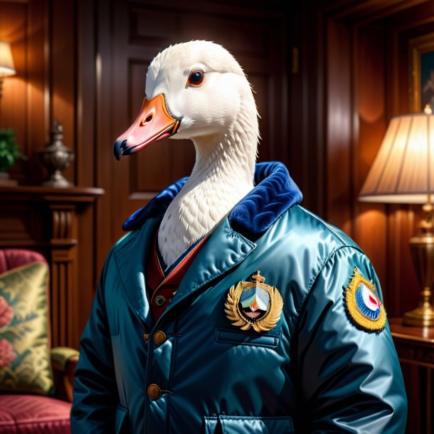 Drawing of a goose in a jacket in the house