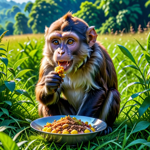 Foto de una comida de un mono en el prado