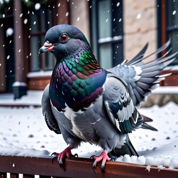 Image d'une colère d'un pigeon dans la neige