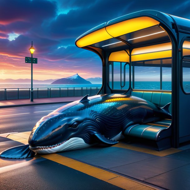 Image of a sleeping of a whale on the bus stop