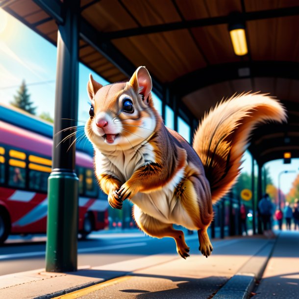 Illustration of a flying squirrel in a belt on the bus stop