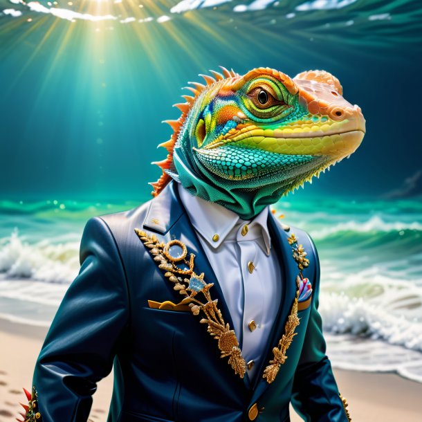 Image of a lizard in a jacket in the sea