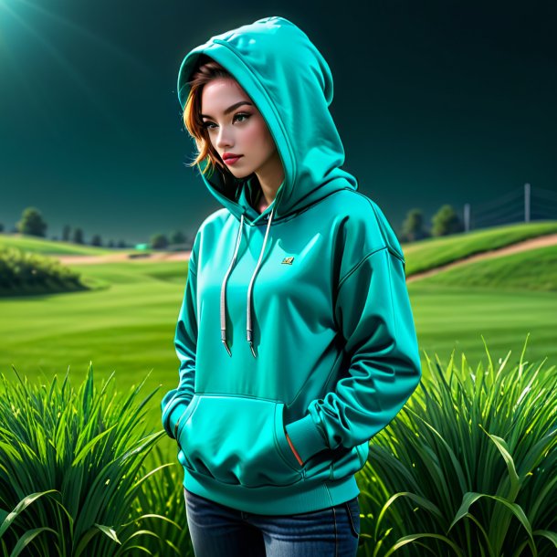 Pic of a teal hoodie from grass