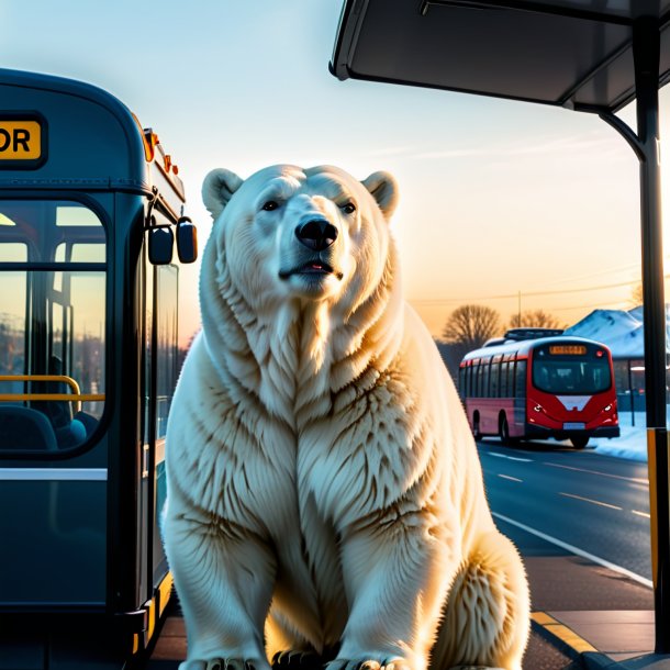 Foto de un oso polar en un cinturón en la parada de autobús